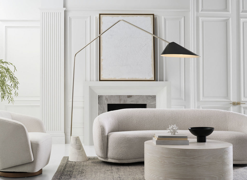 Lorna Extra Large Arc Floor Lamp | Polished Nickel | Black Shade