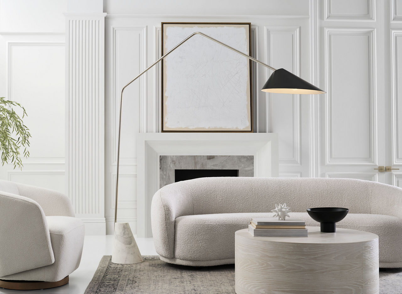 Lorna Extra Large Arc Floor Lamp | Polished Nickel | Black Shade