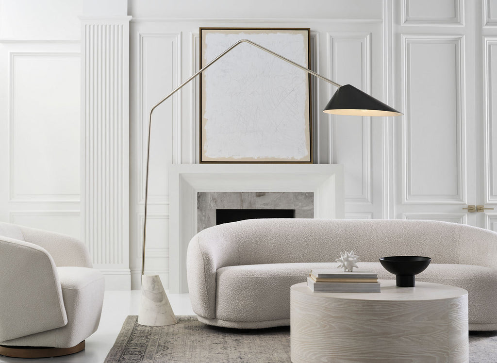 Lorna Extra Large Arc Floor Lamp | Polished Nickel | Black Shade