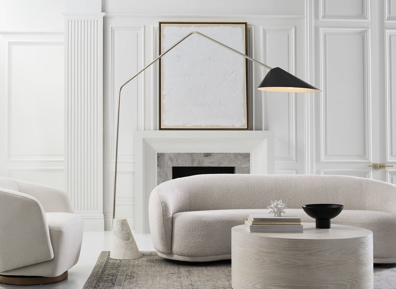 Lorna Extra Large Arc Floor Lamp | Polished Nickel | Black Shade
