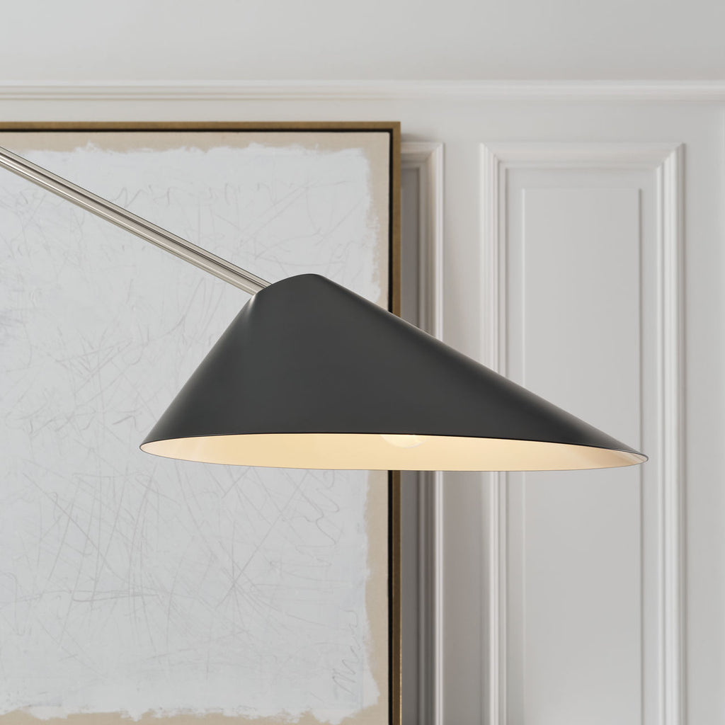 Lorna Extra Large Arc Floor Lamp | Polished Nickel | Black Shade