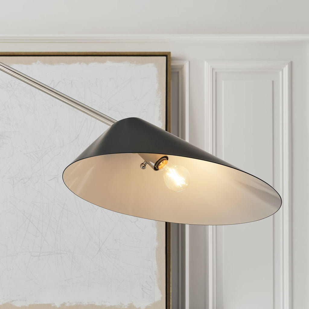 Lorna Extra Large Arc Floor Lamp | Polished Nickel | Black Shade
