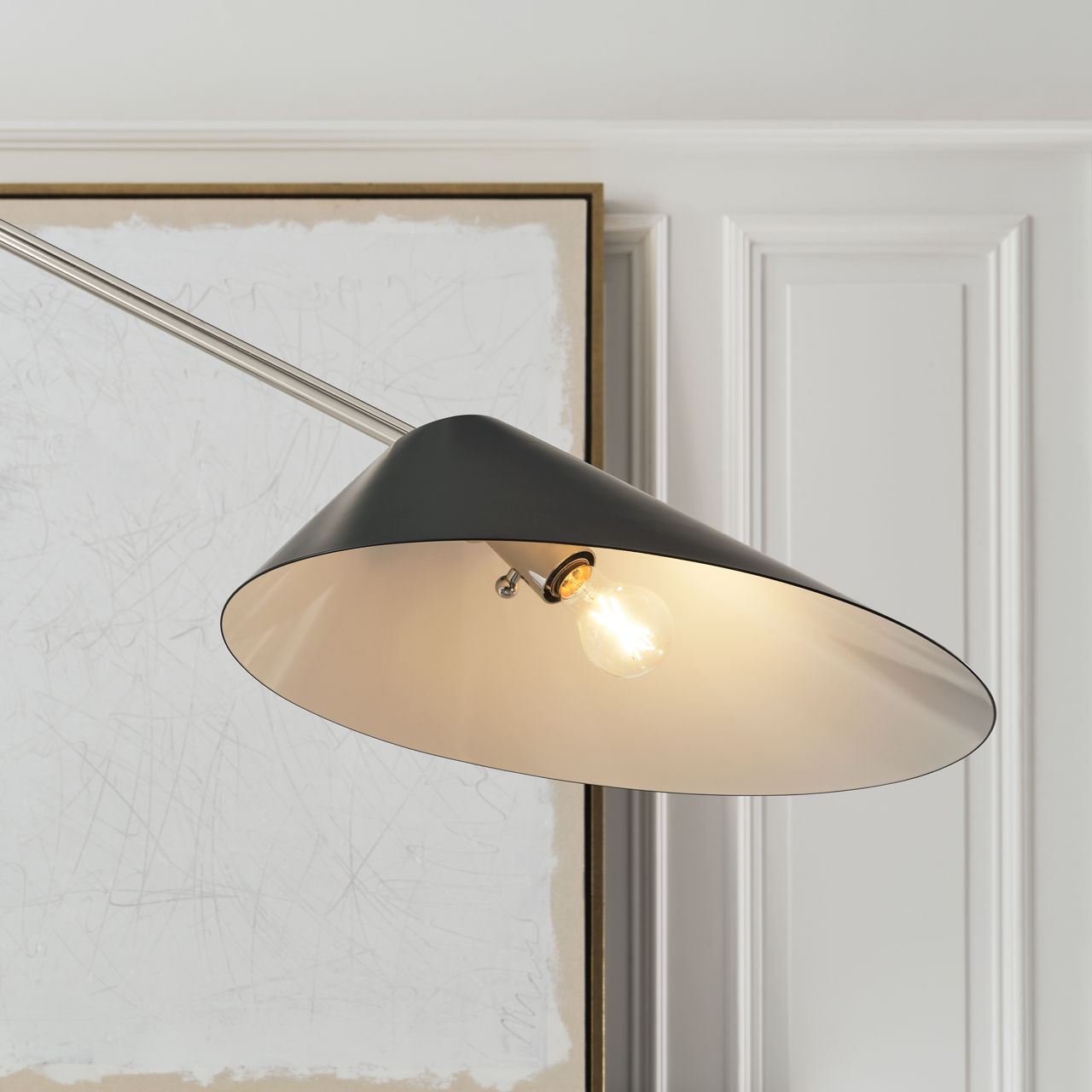 Lorna Extra Large Arc Floor Lamp | Polished Nickel | Black Shade