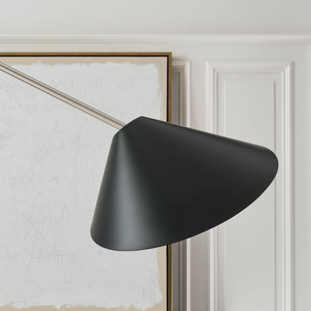 Lorna Extra Large Arc Floor Lamp | Polished Nickel | Black Shade