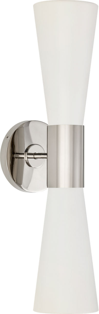 Clarkson Medium Narrow Sconce | Polished Nickel and White