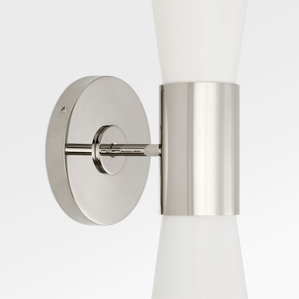 Clarkson Medium Narrow Sconce | Polished Nickel and White