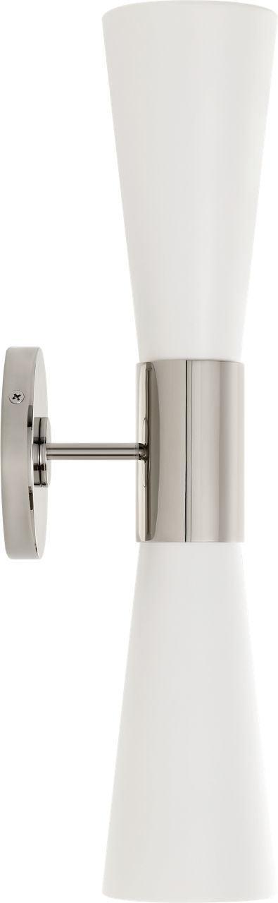 Clarkson Medium Narrow Sconce | Polished Nickel and White