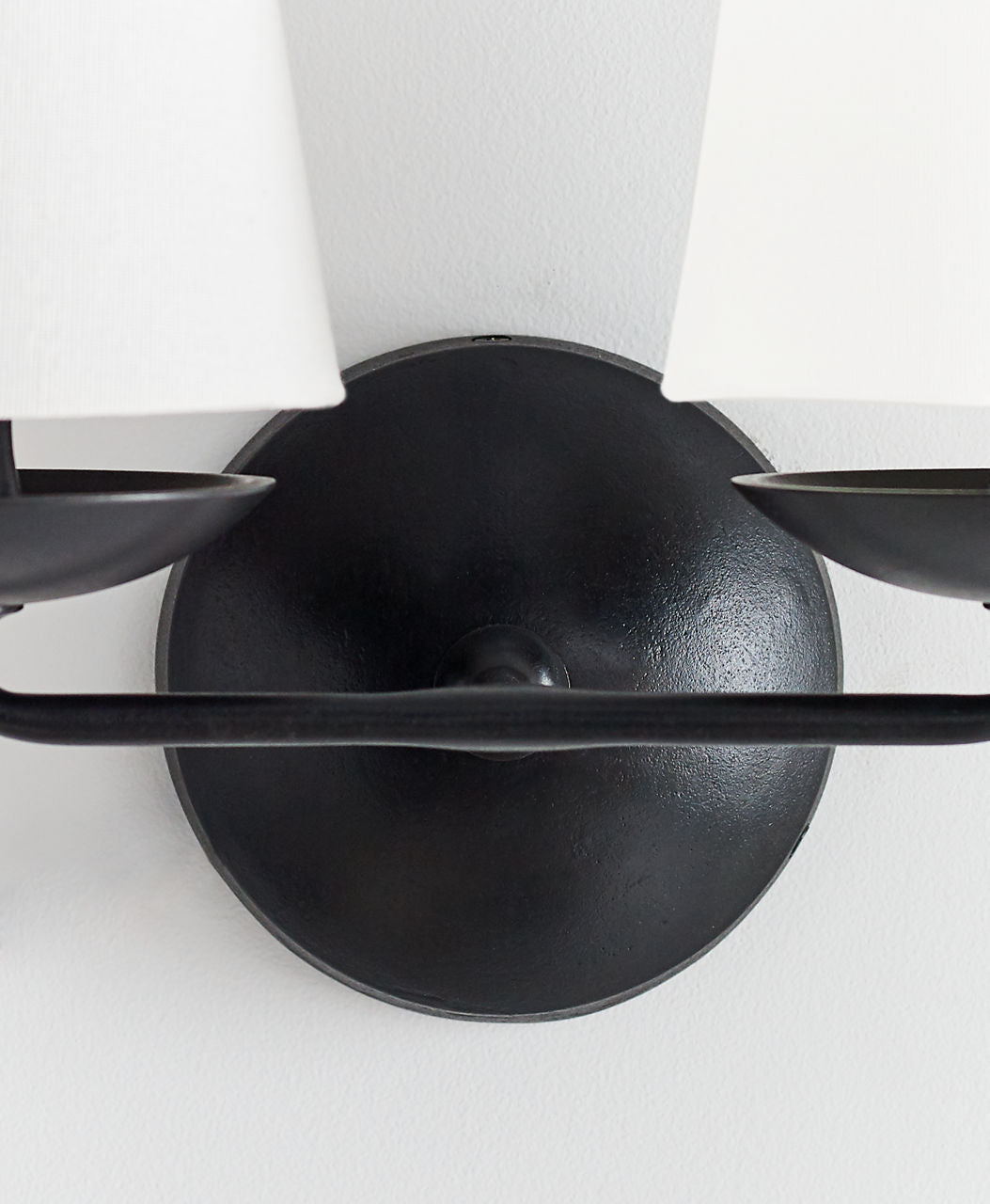 Fontaine Double Sconce | Aged Iron | Linen Shades
