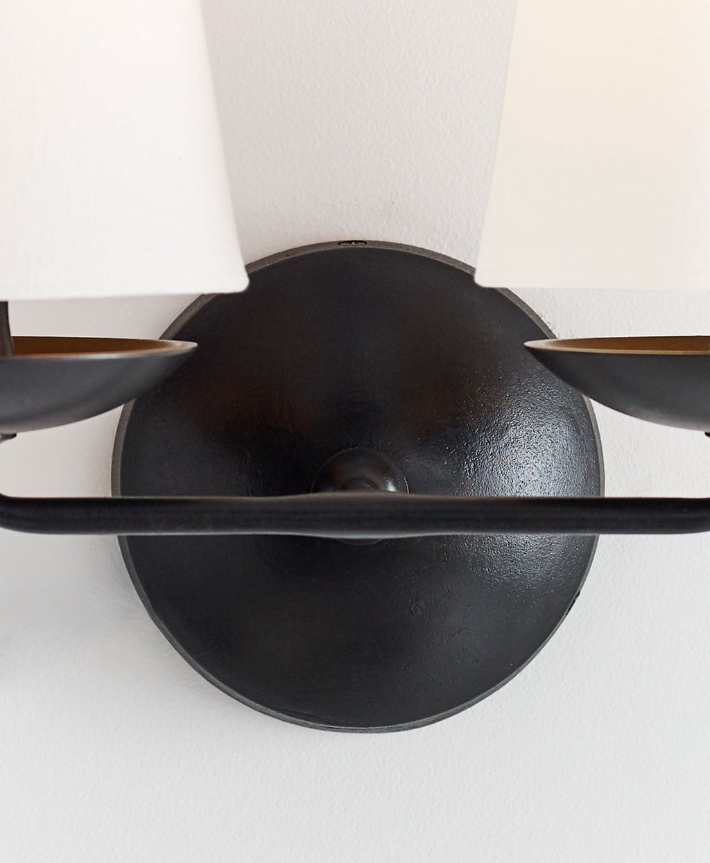 Fontaine Double Sconce | Aged Iron | Linen Shades