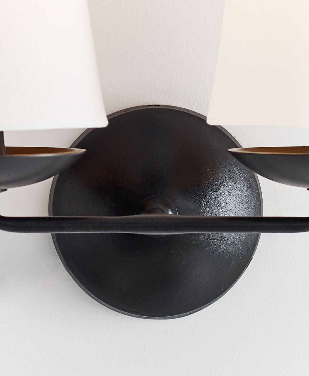 Fontaine Double Sconce | Aged Iron | Linen Shades