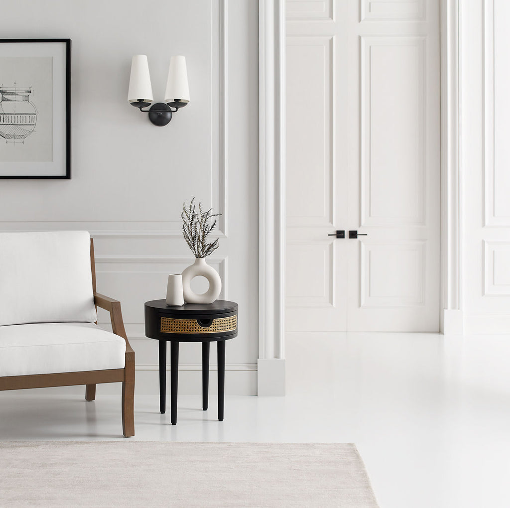 Fontaine Double Sconce | Aged Iron | Linen Shades