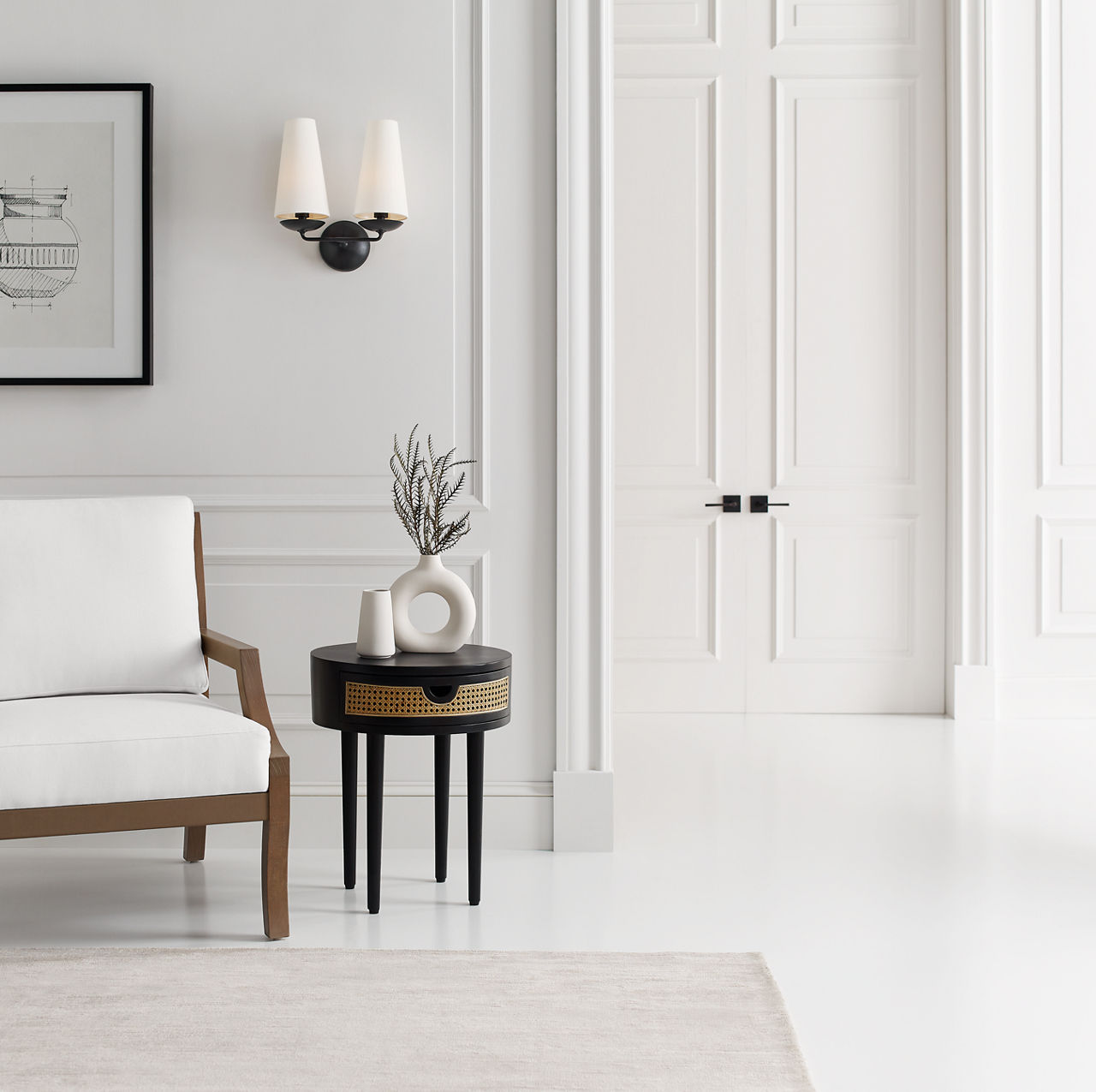 Fontaine Double Sconce | Aged Iron | Linen Shades