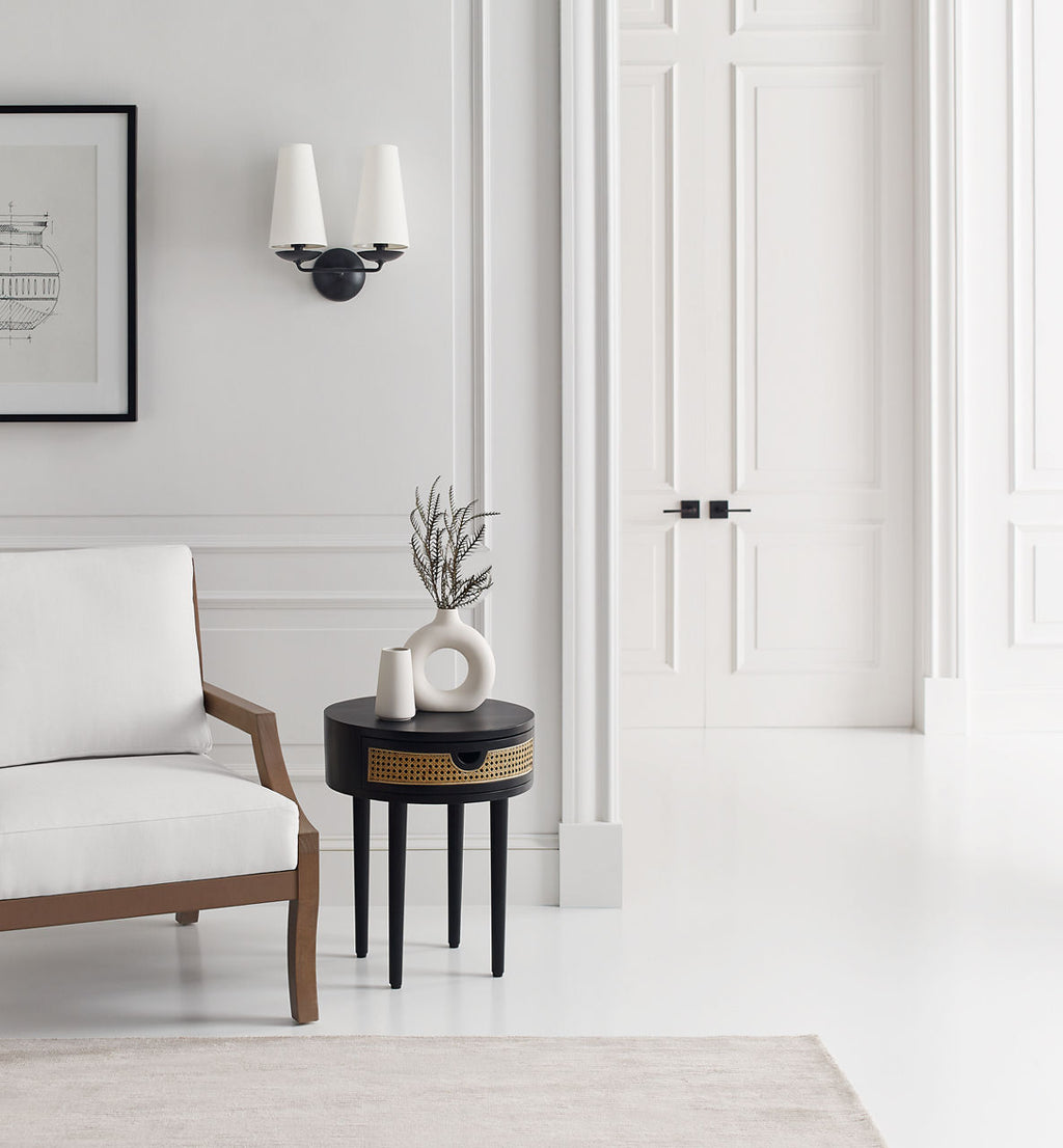 Fontaine Double Sconce | Aged Iron | Linen Shades