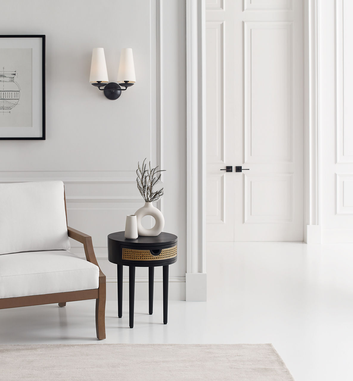 Fontaine Double Sconce | Aged Iron | Linen Shades