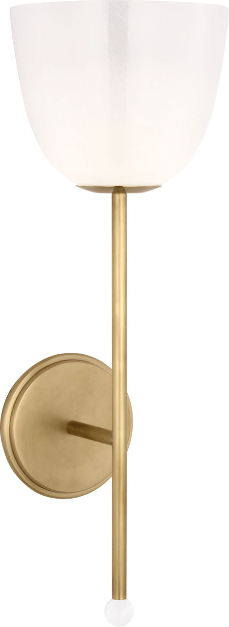 Brisa 20" Torch Sconce | Hand-Rubbed Antique Brass | White Strie Glass Shade