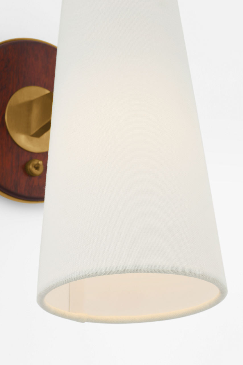 Olina 10" Sconce | Hand-Rubbed Antique Brass and Mahogany | Linen Shade