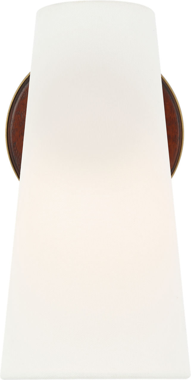 Olina 10" Sconce | Hand-Rubbed Antique Brass and Mahogany | Linen Shade