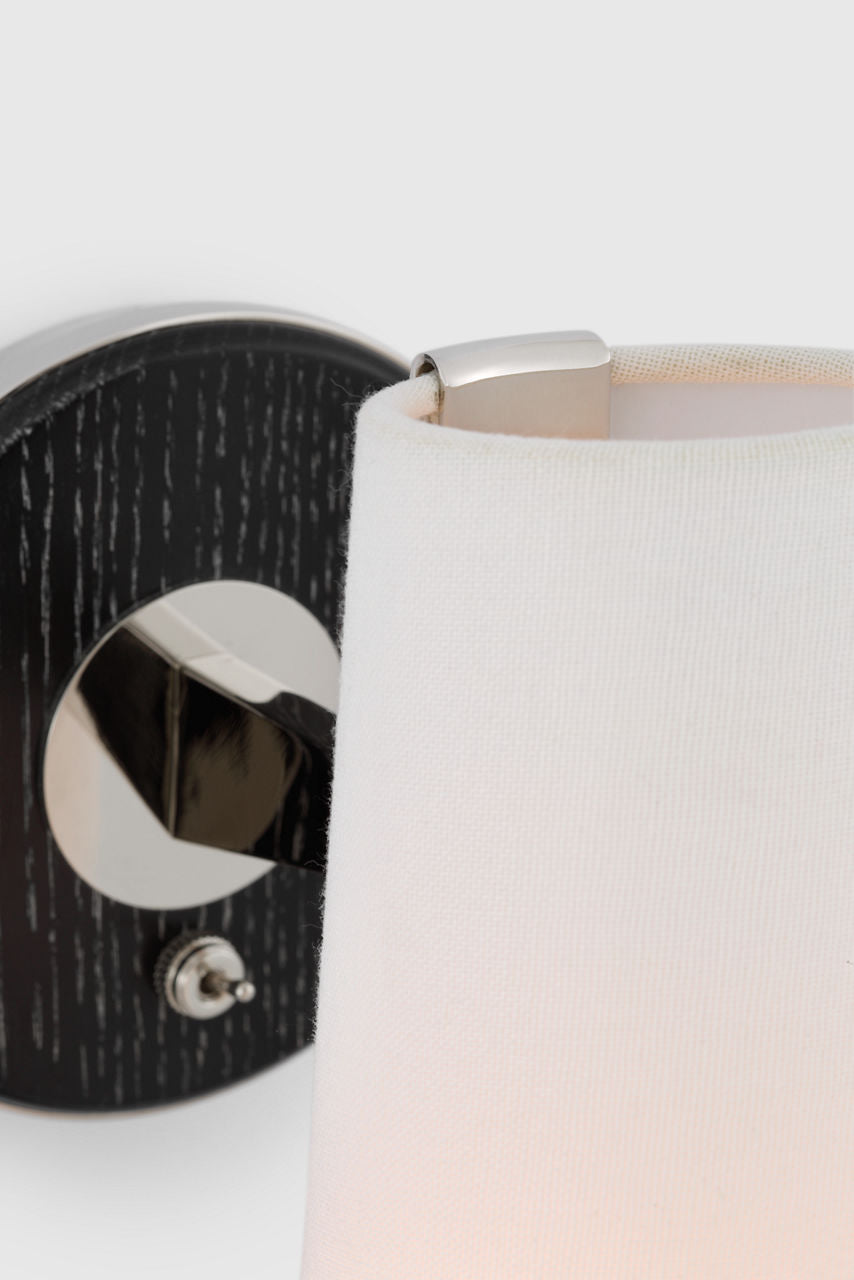 Olina 10" Sconce | Polished Nickel and Ebony | Linen Shade