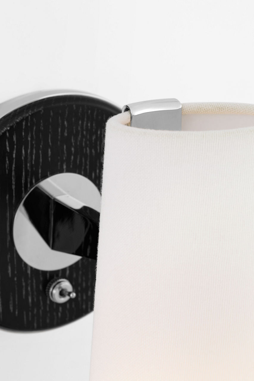 Olina 10" Sconce | Polished Nickel and Ebony | Linen Shade