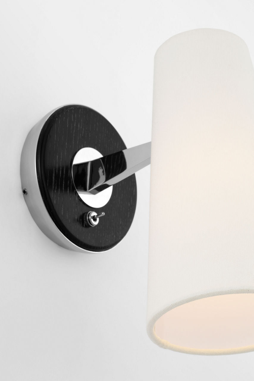 Olina 10" Sconce | Polished Nickel and Ebony | Linen Shade