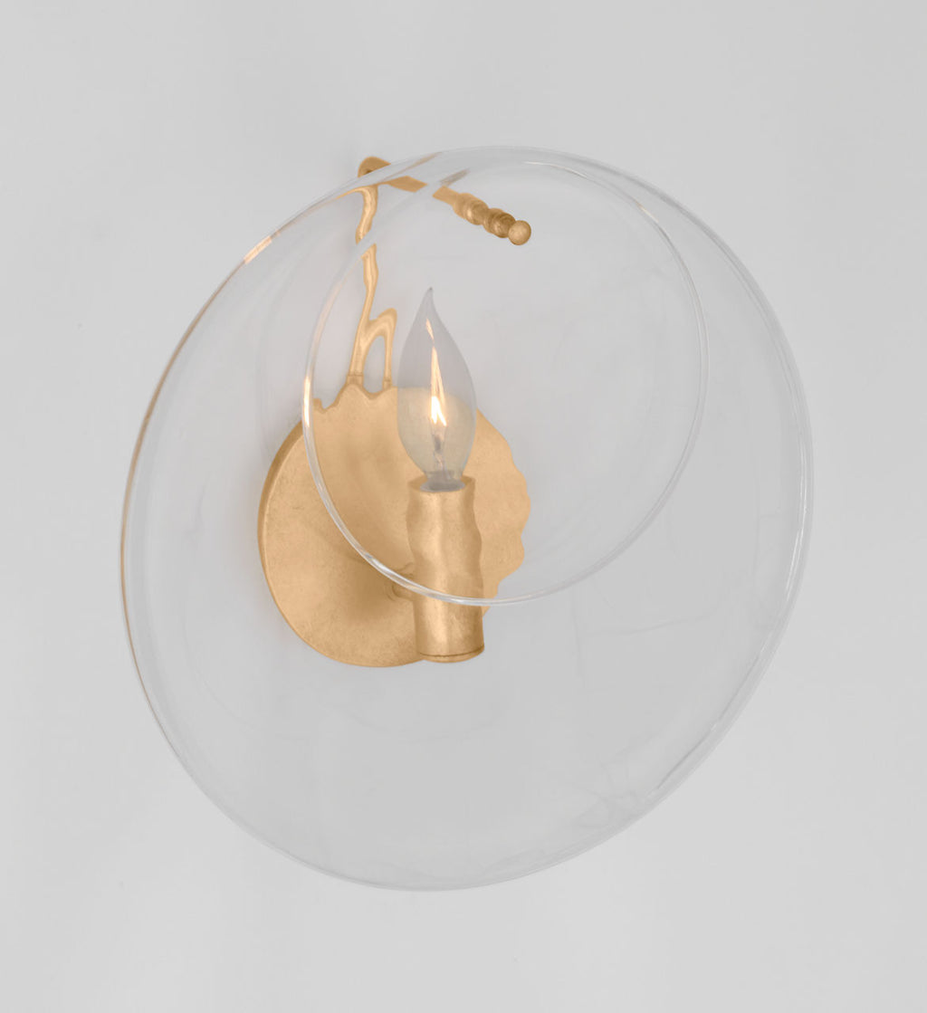 Loire Small Sconce | Gild | Clear Strie Glass
