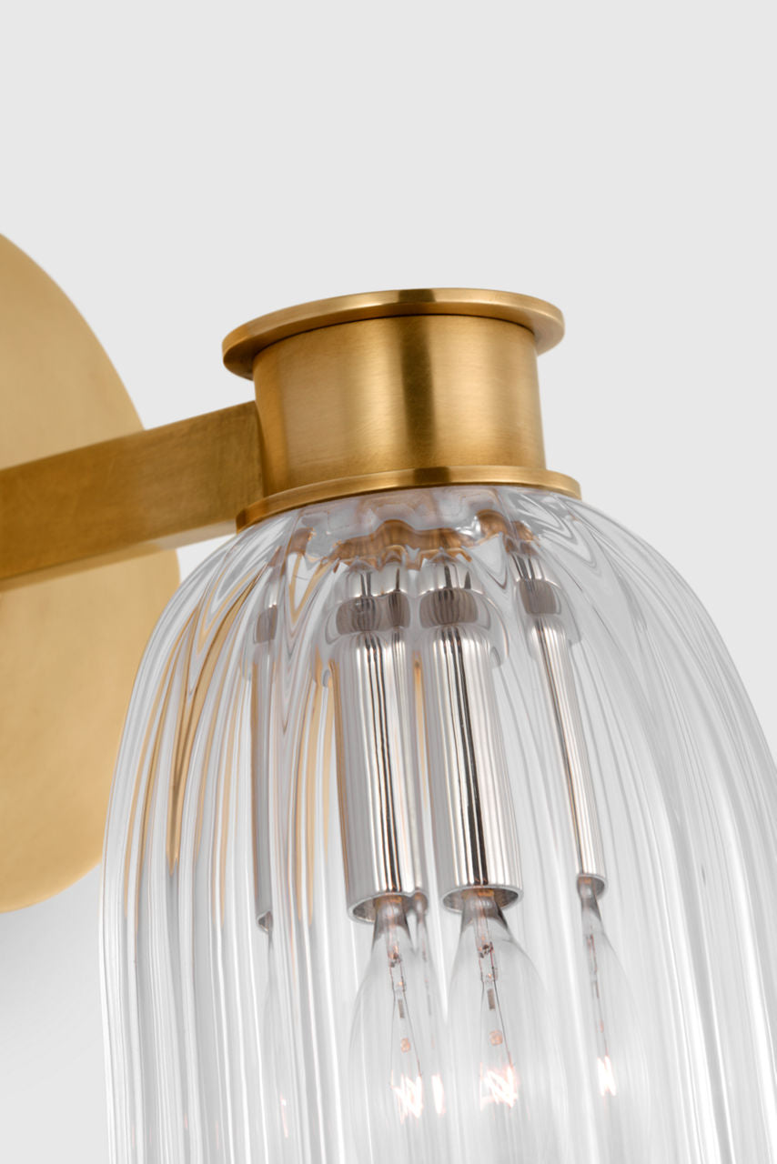 Asalea Single Sconce | Hand-Rubbed Antique Brass | Clear Glass