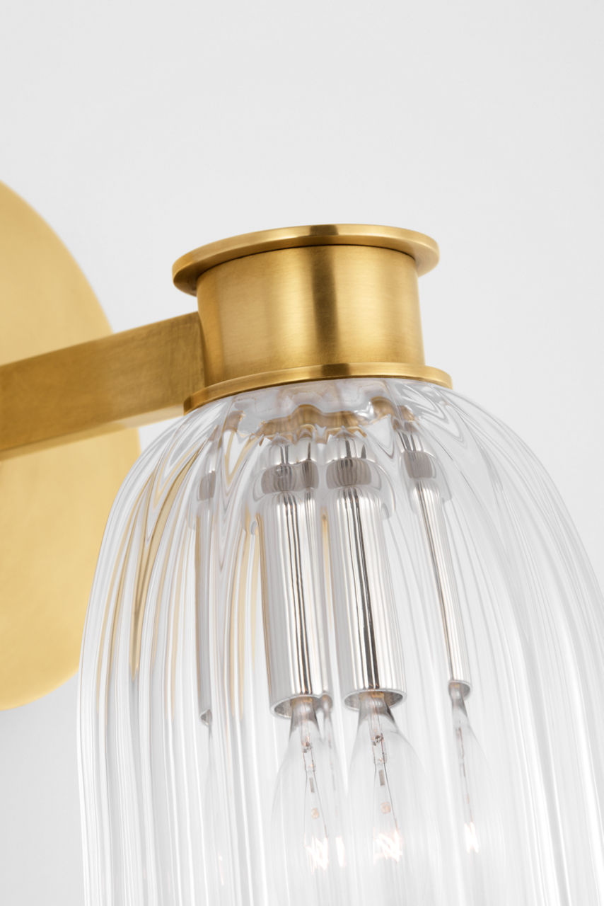Asalea Single Sconce | Hand-Rubbed Antique Brass | Clear Glass