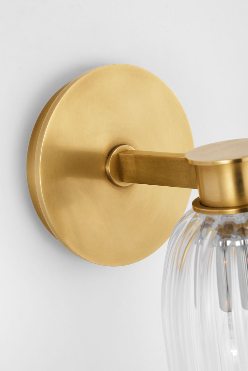 Asalea Single Sconce | Hand-Rubbed Antique Brass | Clear Glass