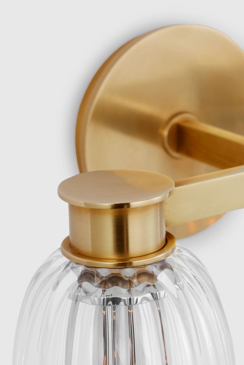 Asalea Double Sconce | Hand-Rubbed Antique Brass | Clear Glass
