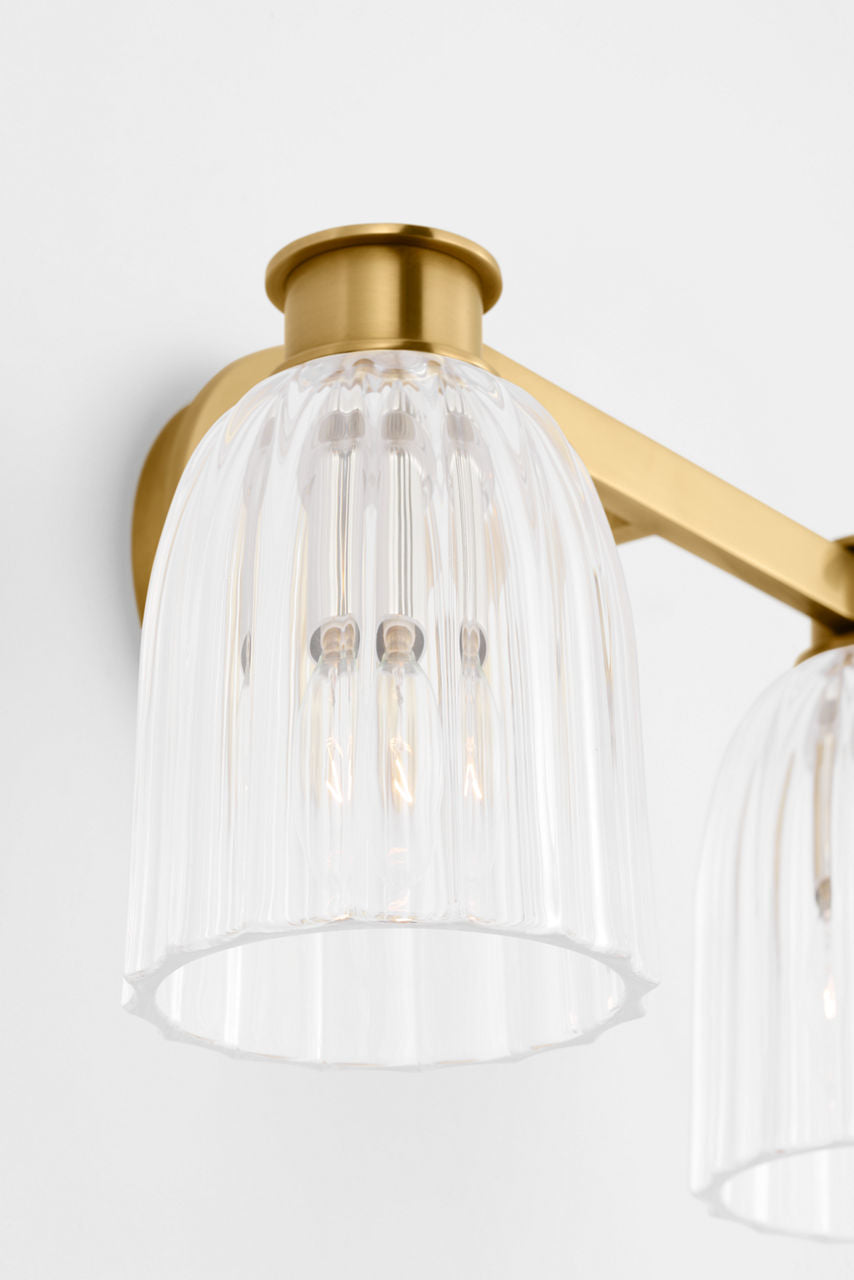 Asalea Double Sconce | Hand-Rubbed Antique Brass | Clear Glass