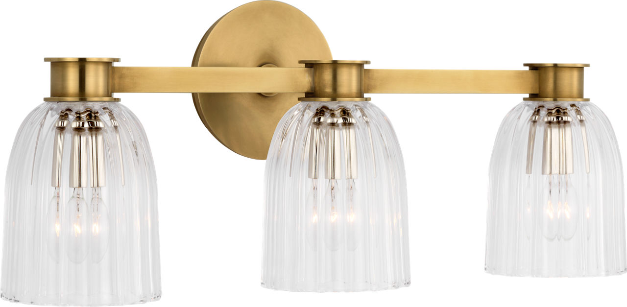 Asalea Triple Vanity Light | Hand-Rubbed Antique Brass | Clear Glass