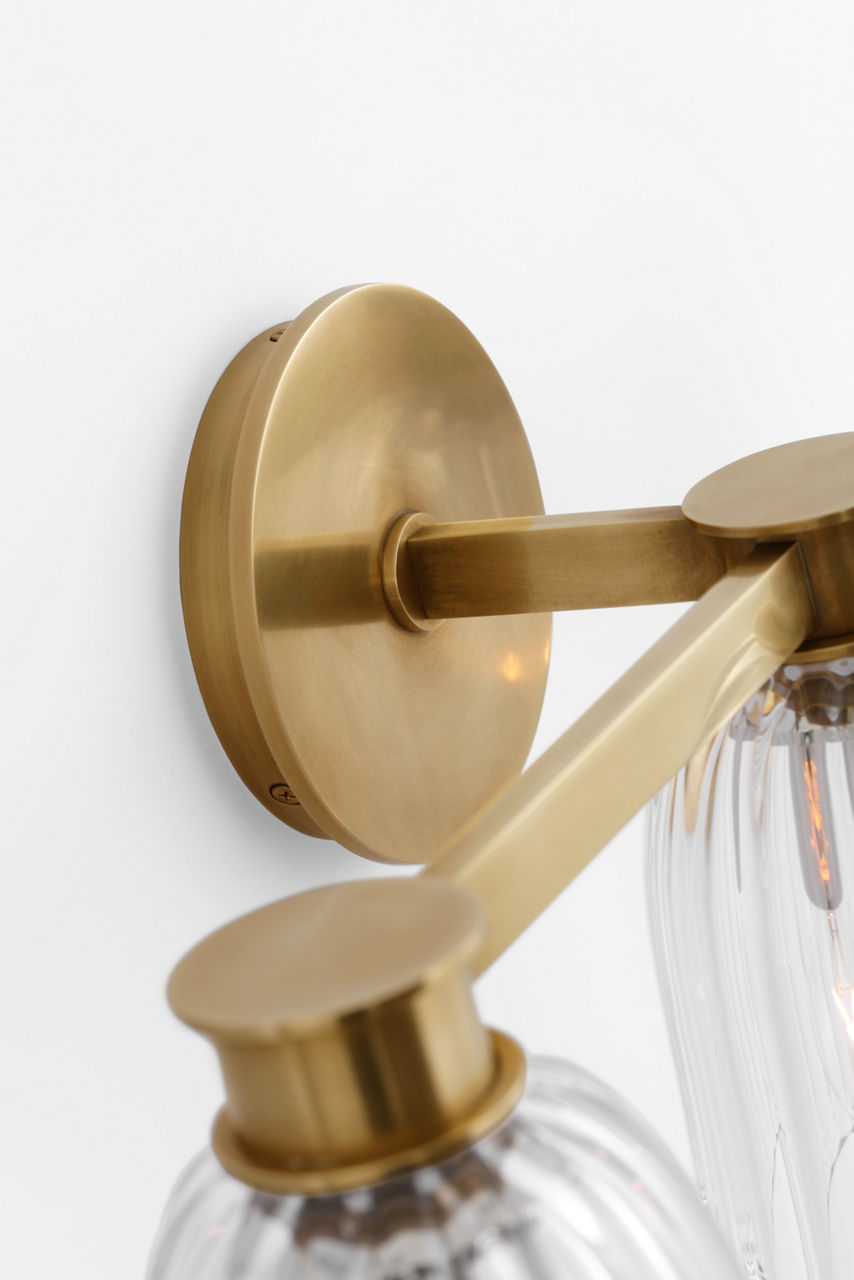 Asalea Triple Vanity Light | Hand-Rubbed Antique Brass | Clear Glass