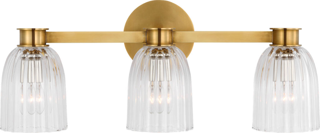 Asalea Triple Vanity Light | Hand-Rubbed Antique Brass | Clear Glass