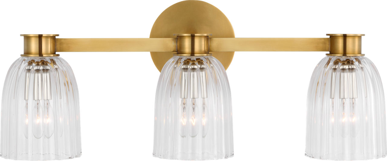 Asalea Triple Vanity Light | Hand-Rubbed Antique Brass | Clear Glass