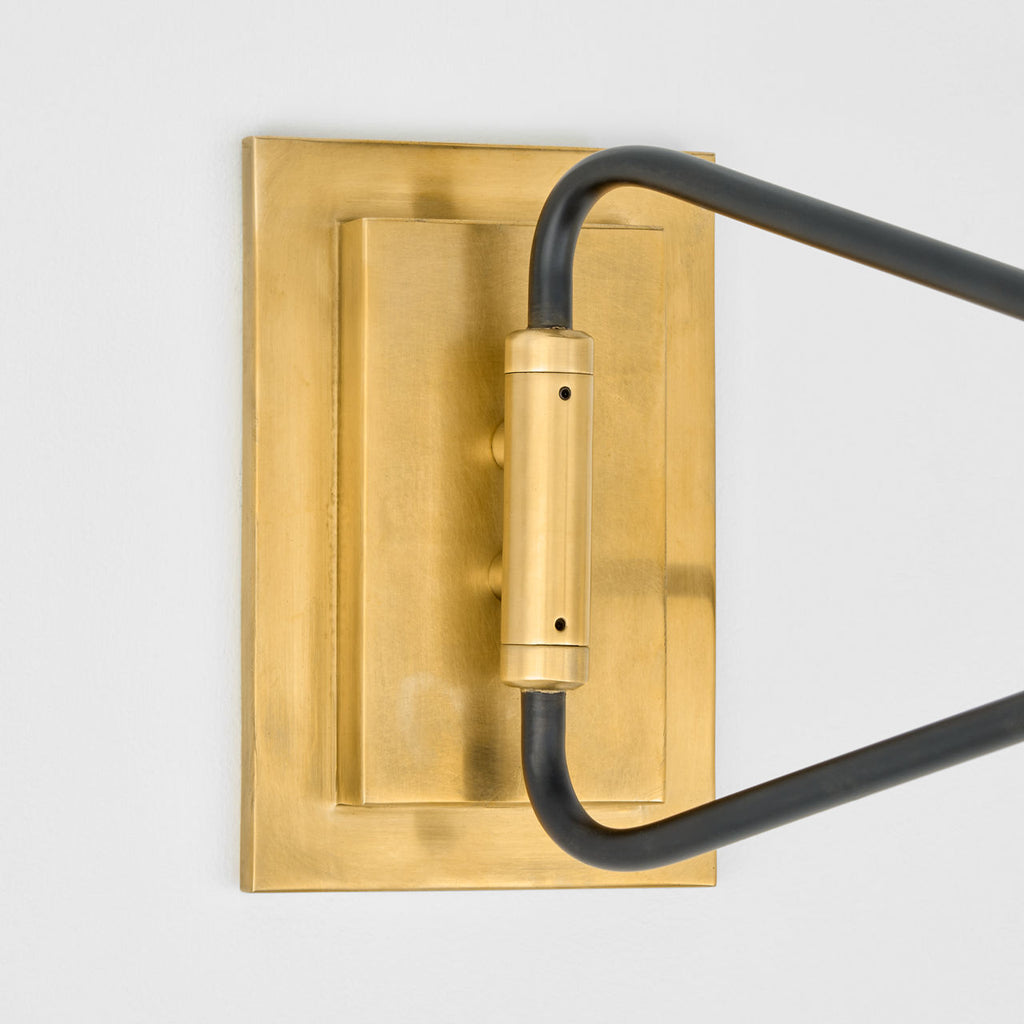 Keil Swing Arm Wall Light | Hand-Rubbed Antique Brass and Black | Linen Shade