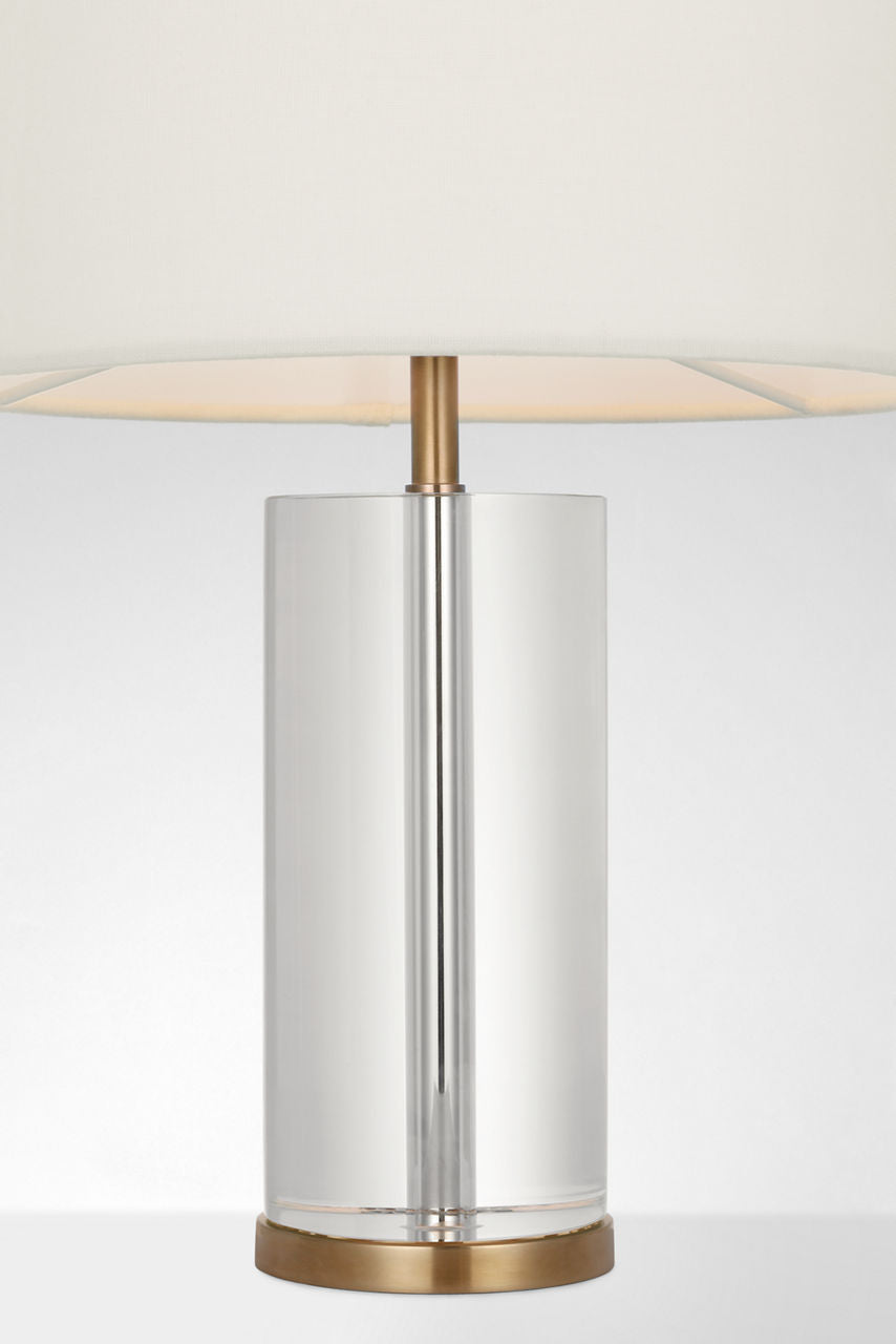 Lineham 16" Cordless Accent Lamp | Crystal and Hand-Rubbed Antique Brass | Linen Shade