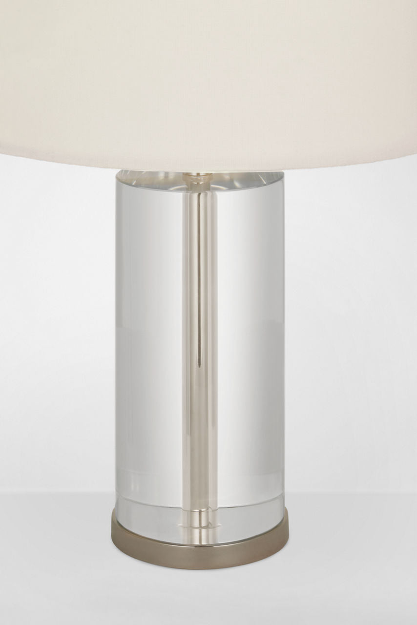 Lineham 16" Cordless Accent Lamp | Crystal and Polished Nickel | Linen Shade