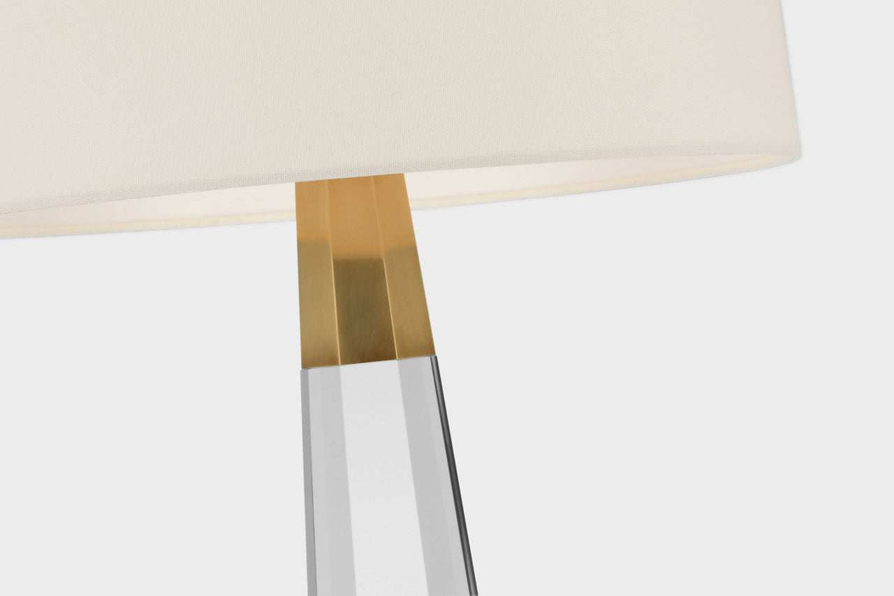 Olsen Cordless Table Lamp | Crystal and Hand-Rubbed Antique Brass | Linen Shade