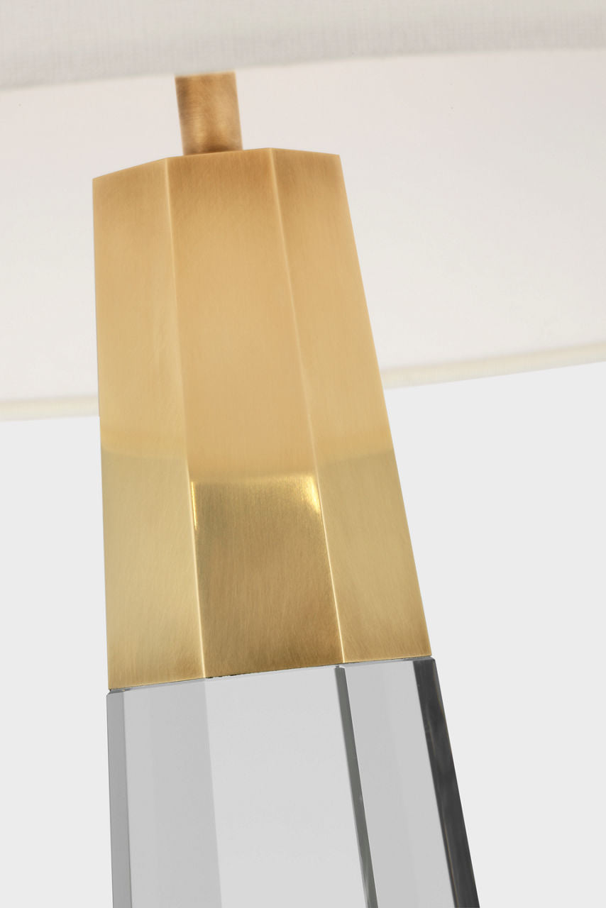 Olsen Cordless Table Lamp | Crystal and Hand-Rubbed Antique Brass | Linen Shade