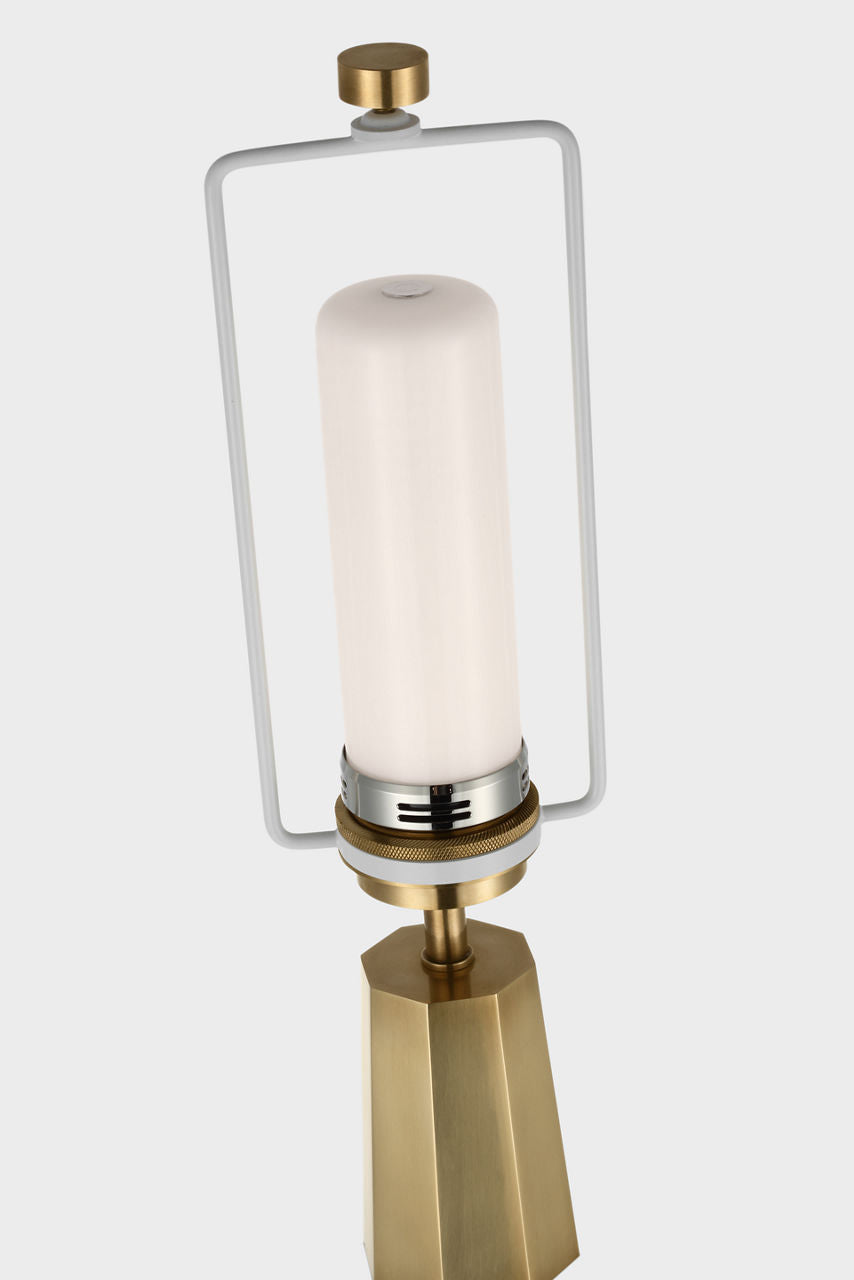 Olsen Cordless Table Lamp | Crystal and Hand-Rubbed Antique Brass | Linen Shade