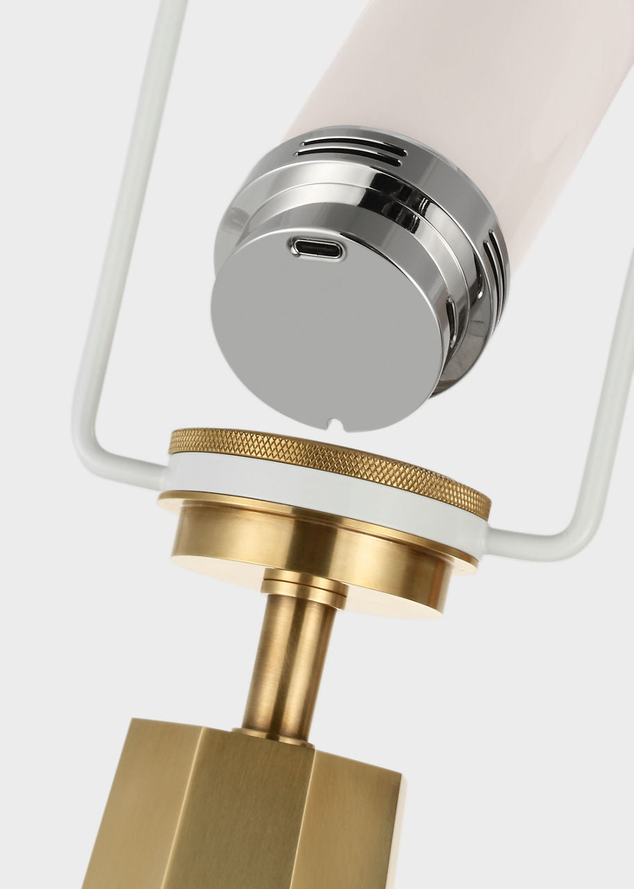 Olsen Cordless Table Lamp | Crystal and Hand-Rubbed Antique Brass | Linen Shade