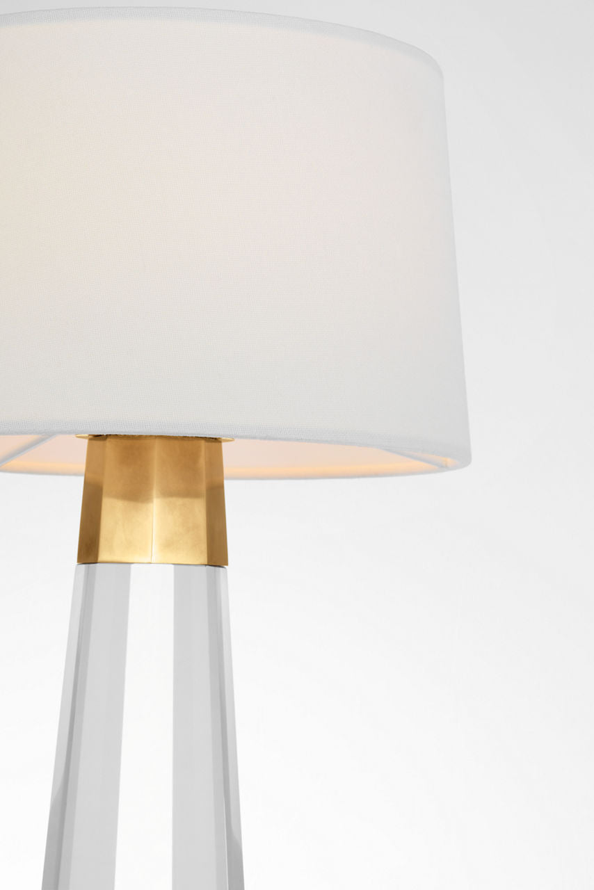 Olsen 15" Cordless Accent Lamp | Crystal and Hand-Rubbed Antique Brass | Linen Shade