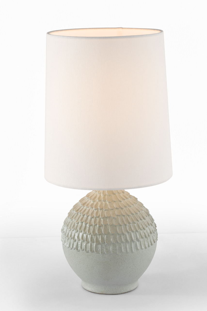 Morava 17" Hand Carved Table Lamp | Volcanic White | Linen Shade