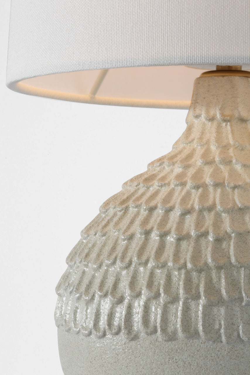 Morava 17" Hand Carved Table Lamp | Volcanic White | Linen Shade
