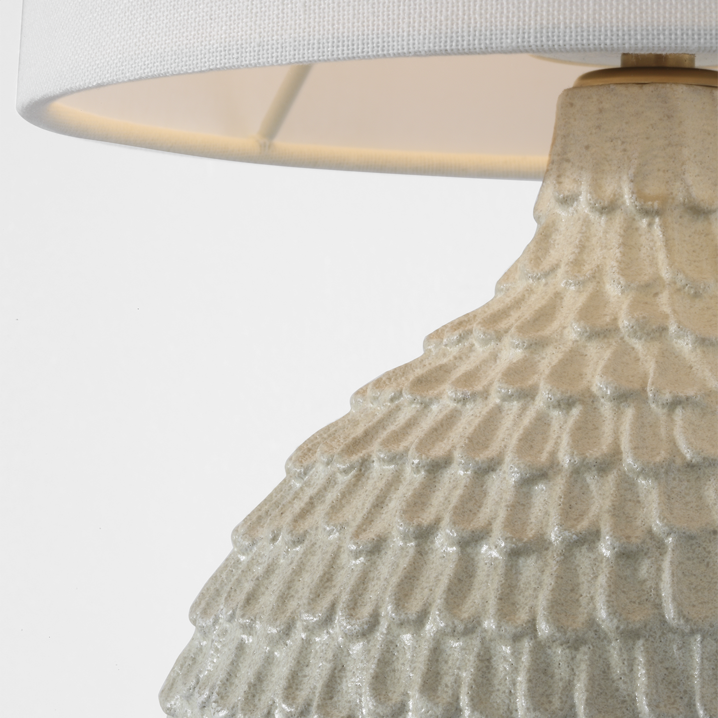 Morava 17" Hand Carved Table Lamp | Volcanic White | Linen Shade