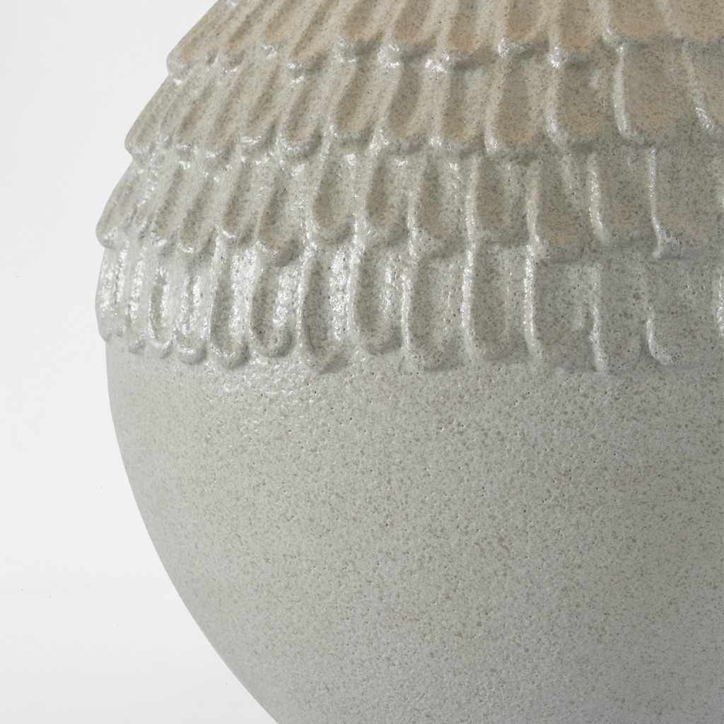 Morava 17" Hand Carved Table Lamp | Volcanic White | Linen Shade