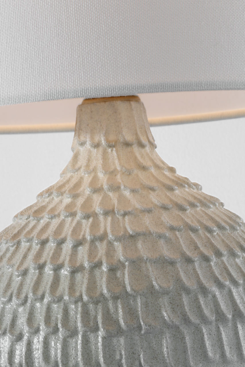 Morava 17" Hand Carved Table Lamp | Volcanic White | Linen Shade