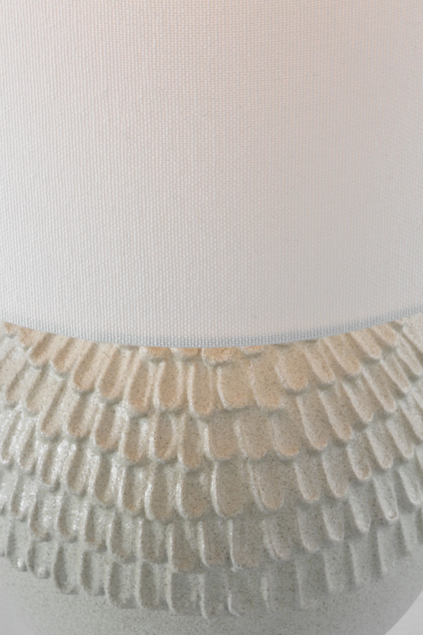Morava 17" Hand Carved Table Lamp | Volcanic White | Linen Shade