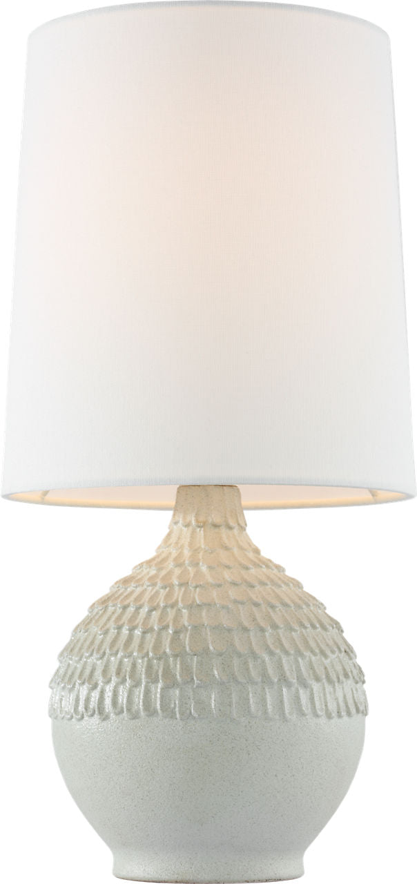 Morava 17" Hand Carved Table Lamp | Volcanic White | Linen Shade