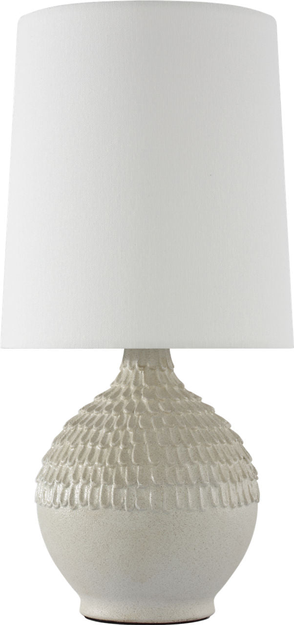 Morava 17" Hand Carved Table Lamp | Volcanic White | Linen Shade